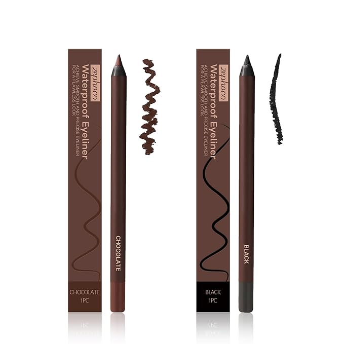 GlamStroke 24 Hr Waterproof Eyeliner Pencil, Long Lasting Sharpenable Eye Liner, No Smudge, No Fade, Smooth Glide for Precise Eye Makeup (Chocolate+Black)