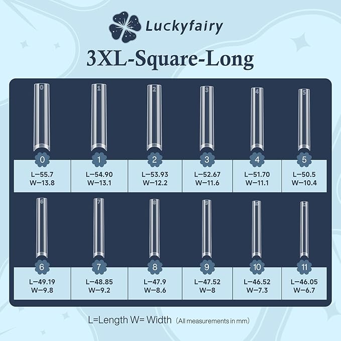 3XL No C Curve Square Acrylic Nail Tips, 120pcs Extra Long Straight Tapered Acrylic Gel Fake Nails, Matte Half Cover Clear Gelly Press on for Extension Manicure Home DIY 12 Sizes Gelly Tips