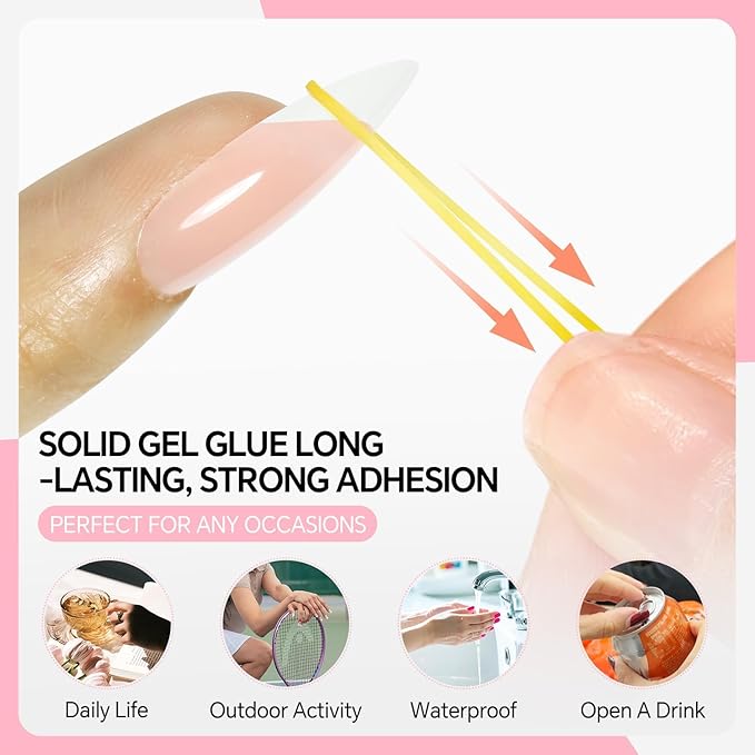 Super Strong Solid Nail Glue Gel for Press On Nails Tips, No Lamp Needed Semi Gel Nail Glue 10g (2pcs) Quick Drying Adhesive Long Lasting Fake Acrylic Nails Kit