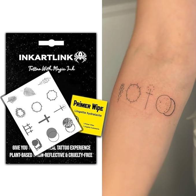 INKARTLINK Semi Permanent Tattoo, small size, party tattoos, beautiful and realistic designs, fun tattoo experience, cruelty-free, non-reflective, waterproof (Religious Symbol)