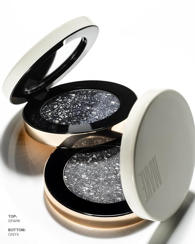 MAKE Beauty Multi-Chromatic Eye Shadow. Metal Reflecting Luminous Foil Finish Creamy, Buildable, Dimensional Long-wear, Crease-proof Powder Eyeshadow, Multichrome Shade - Onyx, Slate Grey