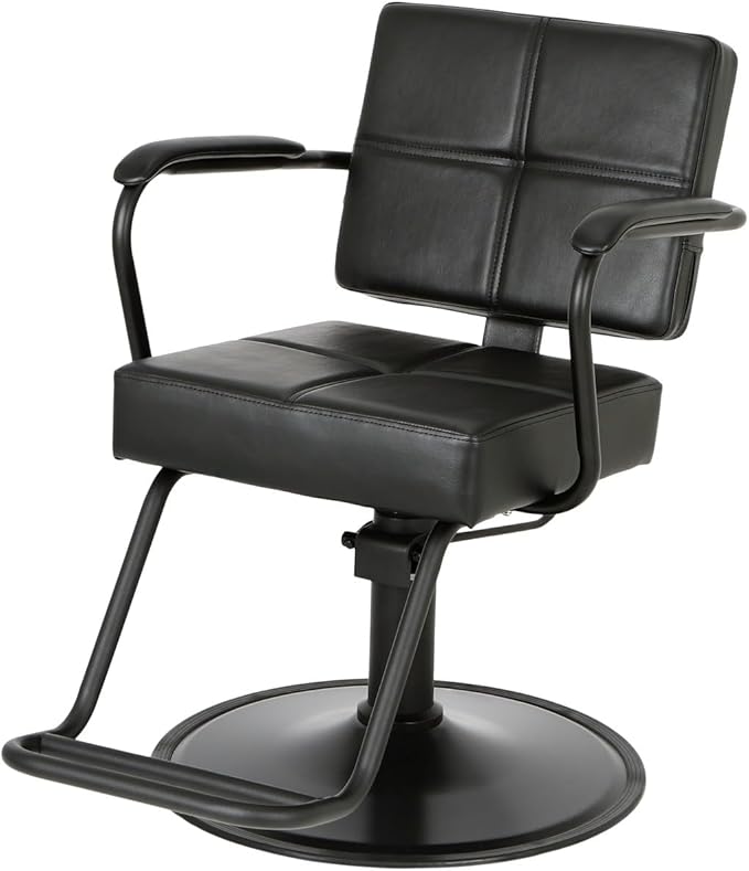 Buy-Rite Atlas Professional Salon Styling Chair - Extra-Wide Seat, Black Metal Frame, Premium Black Vinyl with Detailed Stitching, Open Back Design, Hydraulic Base, NIN-5516