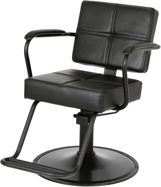 Buy-Rite Atlas Professional Salon Styling Chair - Extra-Wide Seat, Black Metal Frame, Premium Black Vinyl with Detailed Stitching, Open Back Design, Hydraulic Base, NIN-5516