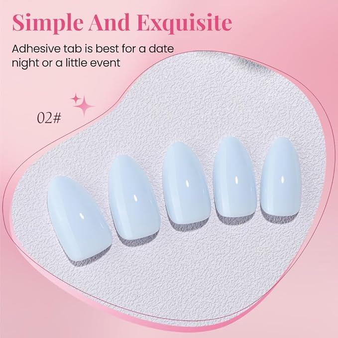 evpct Sky Blue Press on Nails Almond Short, Glossy Short Almond Fake Nails Kit for Women, Soft Gel Press On Nail with Nail Glue, 15 Sizes 30Pcs Reusable Stick on Acrylic Fake False Nail Manicure Set