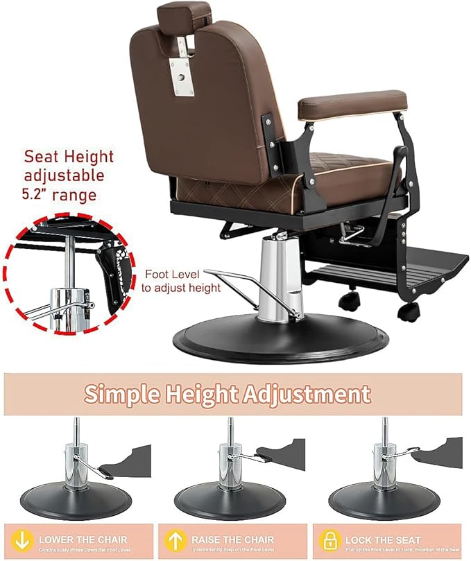 Kaleurrier Salon Chair for Hair Stylist: Heavy Duty Barber Chairs with headrest and footrest - Reclining Hair Styling Chair for Salon Station Barbershop Tattoo Shop Home Hair Cut Massage Brown