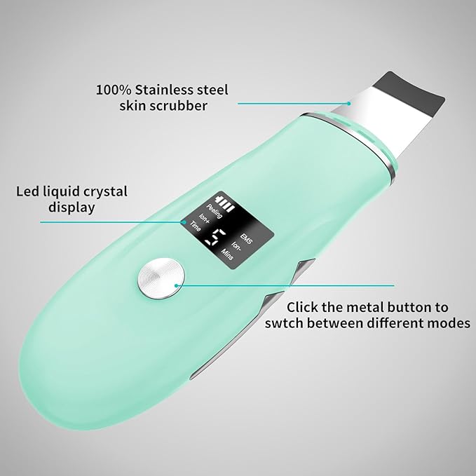 Skin Scrubber Facial Spatula - 4-in-1 Deep Cleansing Tool for Pore Extraction, Fast Charging Dock Blackhead Remover Face Spatula for Facial Skincare Women Gift (Green)