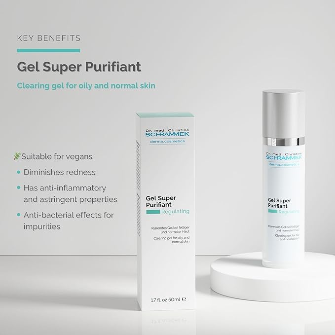 Gel Super Purifiant (1.7 fl oz) - Clearing Gel for Oily & Normal Skin - Moisturizing Effect - With Aloe Vera & Panthenol - No Parabens - Skin Care - Dr. Schrammek