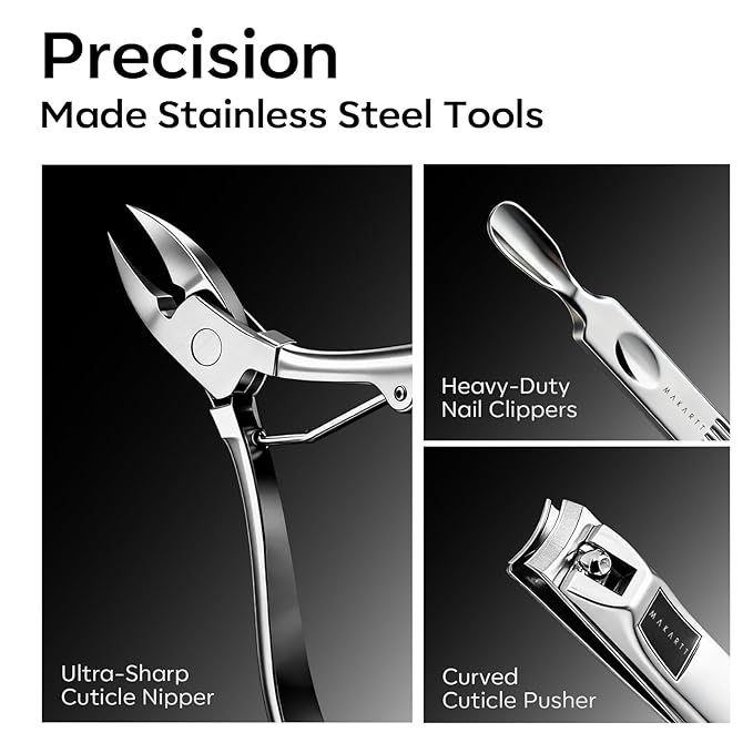 Makartt Manicure Kit for Women: Travel Manicure Pedicure Kit- 11 pcs Stainless Steel Women Men Fingernail Grooming Tool with Portable Rosy Gold Leather Case