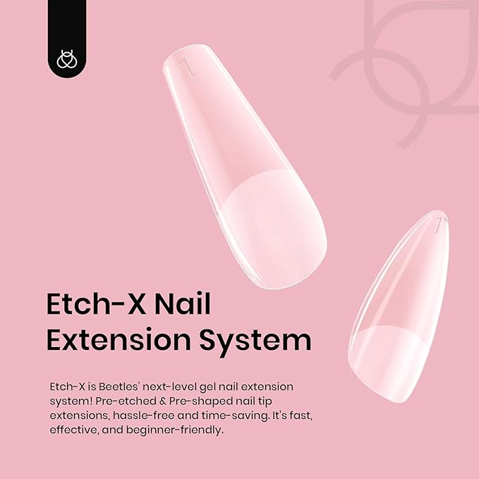 Beetles Gel Nail Tips Medium Almond Etch X, 12 Sizes 288 PCS Half Matte Full Cover Press on False Nail Tips Clear Acrylic Nails Extension Glue on Nails DIY Gift for Women