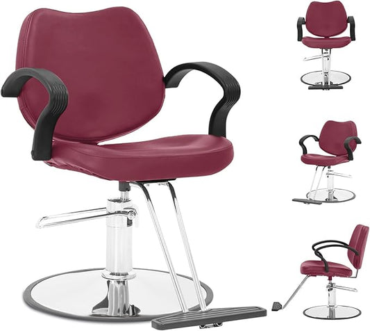 Barber Chair - Heavy Duty Hydraulic Pump Hair Cutting Chair with 360 Swivel & Ergonomic Design for Women & Men, Burgundy