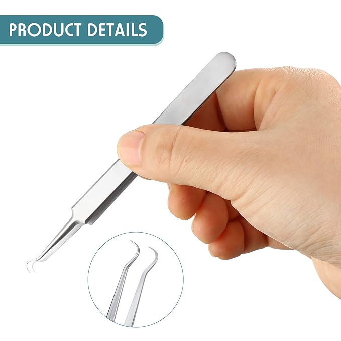 Honoson 3 Pcs Blackhead Tweezer Stainless Steel Pimple Tweezers Extractor Tool for Remove Zit Whitehead Pimple Bend Curved Tweezer Skin Blackhead Remover Tools(Silver)