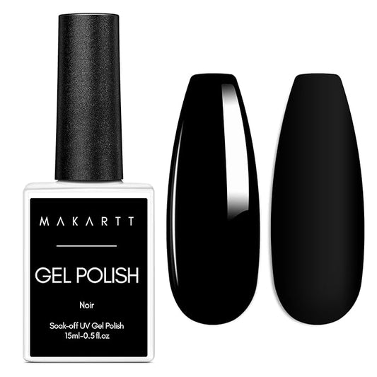 Makartt Black Gel Nail Polish 15ml, Noir Soak Off Gel for DIY Manicure & Nail Art Designs, UV/LED Light Cured, Long-Lasting Finish for Home & Salon Use