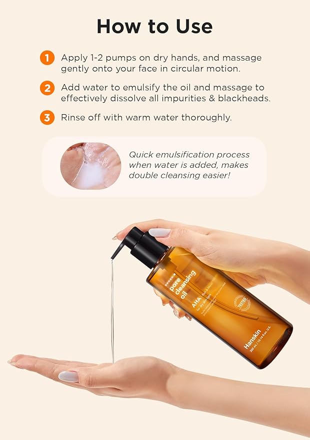 Hanskin Alpha Hydroxy Acid Pore Cleansing Oil, Sample Trial Mini Size, Exfoliating Makeup Remover Facial Cleanser Set, Moisturizing [30 ml/Pack of 3]