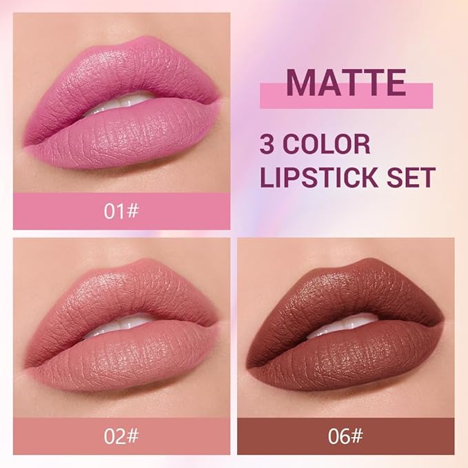 evpct 3Pcs Matte Creamy Lipsticks Set, Light Hot Nude Pink Brown Lip Stick Set for Women, Long Lasting Waterproof Velvet Lipsticks Blendable Silky, Longwear Lip Makeup Set 24 hours original labios 01