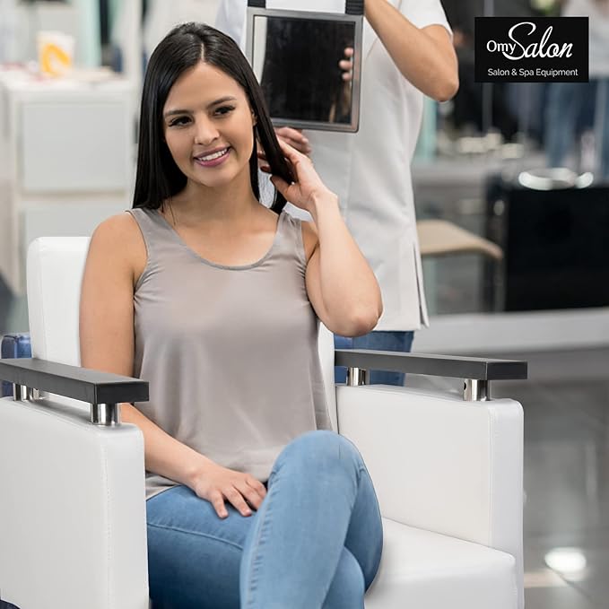 OmySalon Hydraulic Hair Salon Chair White for Stylist, Barber Chairs for Barbershop Heavy Duty, Modern Styling Hairdressing Chair, Beauty Spa Braiding Equipment