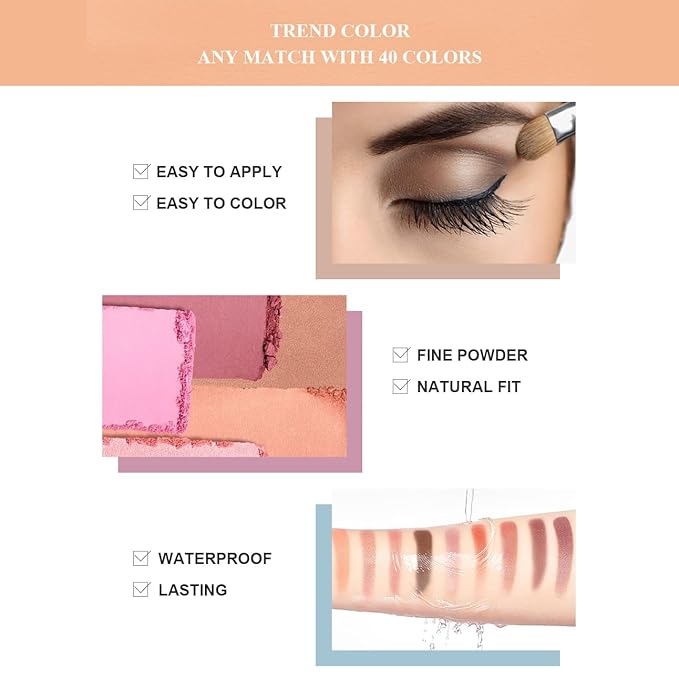 40 Color Smoky Eyeshadow Palette，Professional Premium Matte Glitter Makeup Palette，Multi-Color Eyeshadow Powder Cake，Long-lasting, Waterproof Makeup That Doesn't Come off Easily，3.52 OZ