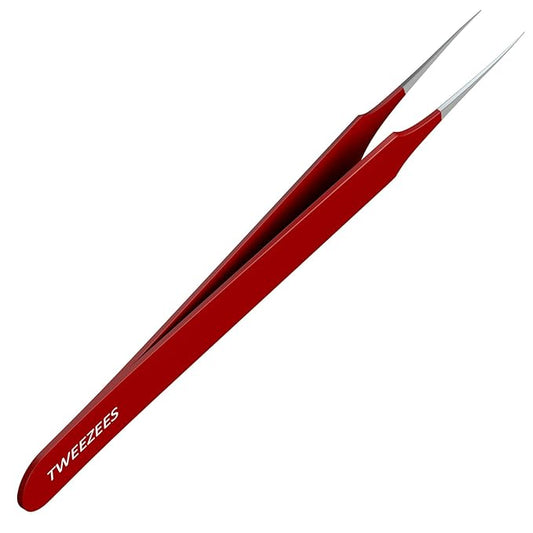 Ingrown Hair Tweezers | Pointed Tip | Red | Precision Stainless Steel | Extra Sharp and Perfectly Aligned for Ingrown Hair Treatment & Splinter Removal For Men and Women | By Tweezees