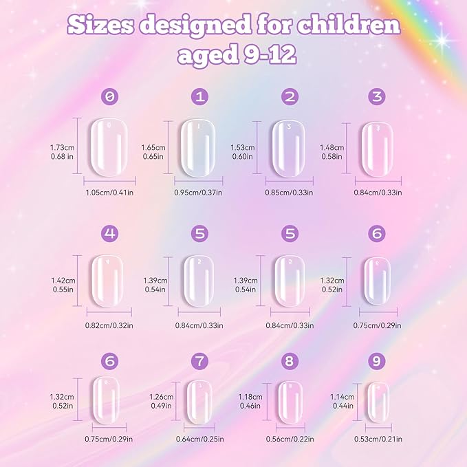 krofaue Kids Fake Nails - Short Oval Clear Nail Tips 240pcs Kids Press On Nails for Little Girls Full Cover Children Fake Nails Decoration 10 Sizes Artificial Acrylic Soft Gel Nail Tips