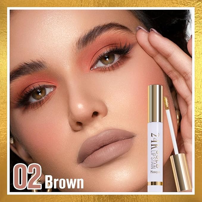 2Pcs 2025 New Gold Liquid Matte Lip Liner Stain Peel Off with Tweezer, Long Lasting, Waterproof Matte Lipstick Lip Gloss Tattoo for Women, Smudge-proof Non-Stick Cup Lip Tint Makeup 01#+02#