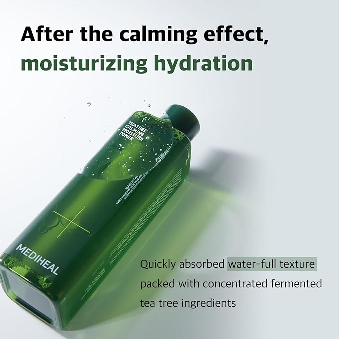 MEDIHEAL Teatree Calming Moisture Toner (11.8 fl oz), Quick Calming and Deep Hydration Toner with Teatree Extract Leaf Oil for Sensitive Skin Type