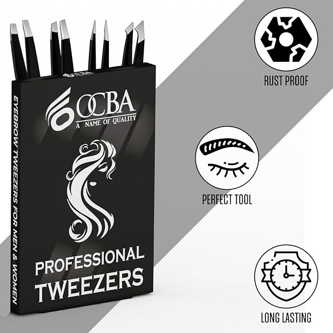 4 Pcs Tweezers for Facial Hair Women & Men for Precise Grooming of Eyebrows - Professional Stainless Steel Black Color Coated Eyebrow Tweezers for Ingrown Hair on Nose Ear