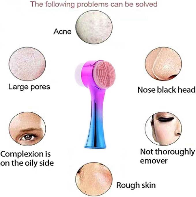Facial Cleansing Brush 2 in 1Double-Sided Facial Cleaning Brush with Soft Bristles for Deep Pore Exfoliation, Wash Makeup, Massaging (Blue)