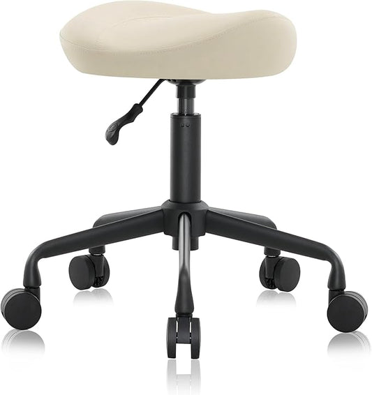 Ergonomic Saddle Seat Adjustable Pneumatic Hydraulic Drafting Swivel Rolling Stool Chair for Medical Hygienic SPA Massage Salon Home and Office - Hilo 508 (Vanilla, Standard)