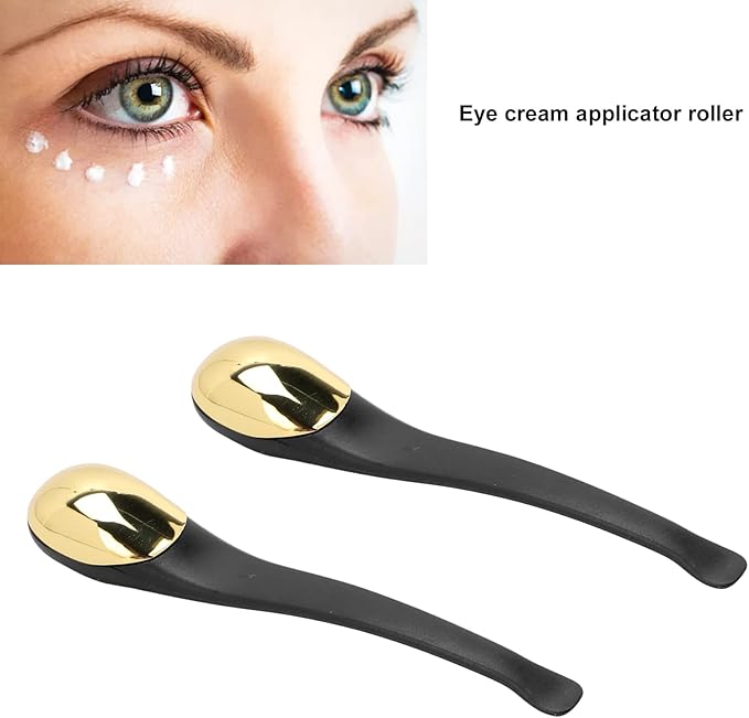 ZJchao Eye Massage Stick, 2pcs Eye Cream Applicator Spatula Metal Face Massage Tool Stick Applicator Wand Sticks Eye Cream Massage Sticks Cosmetics Spoon Massager for Dark Circle Puffiness Reduction