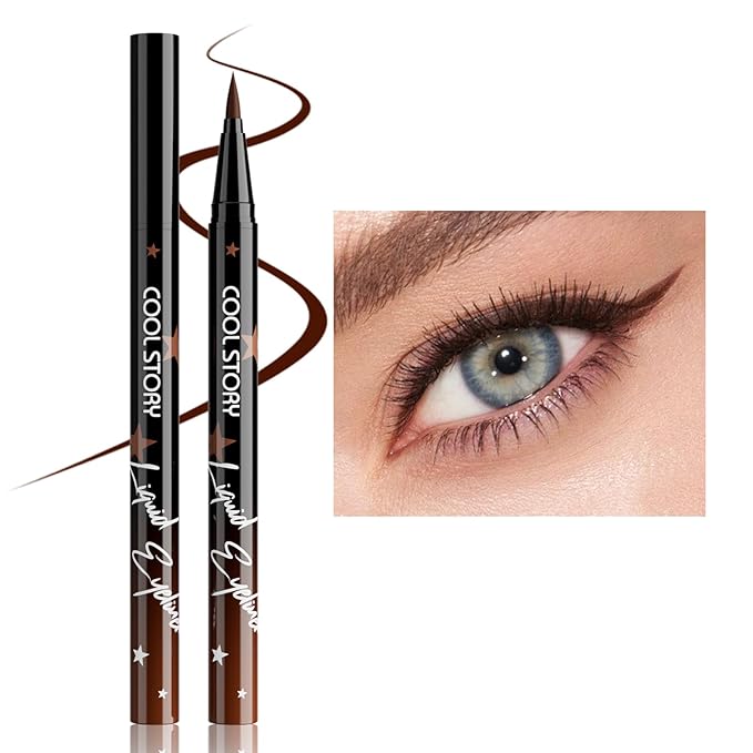 COOL STORY Liquid Eyeliner Waterproof Smudge Proof Eye Liner, 24H Long-Lasting, 0.6ml/0.02 fl.oz Brown
