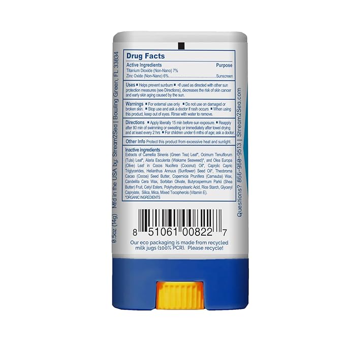 STREAM2SEA EcoStick SPF 35 Mineral Sunscreen Stick, Sweat Water Resistant Sunblock, USDA Approved Biodegradable Paraben Free Reef Safe Sunscreen Protection Against UVA UVB (EcoStick Sport) - 0.5 oz