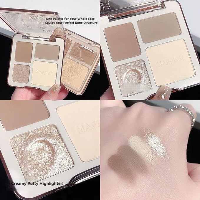 4-in-1 Face Contour Palette, Matte and Shimmer Shades with Highlighter, Brown and Beige(2 pack)