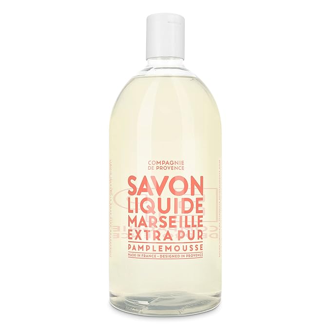 Compagnie de Provence Savon de Marseille Extra Pure Liquid Soap - Pink Grapefruit - 16.7 Fl Oz Glass Pump Bottle and 33.8 fl oz Plastic Bottle Refill