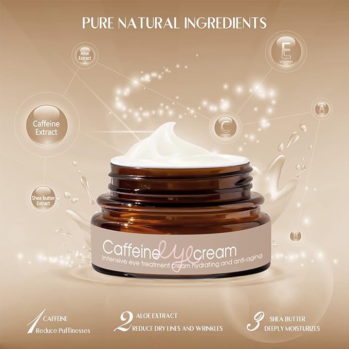 Natural Caffeine Eye Cream serum With Collagen,Hyaluronic Acid for Dark Circle and Puffiness,Great Under Eye Cream for Anti Aging,Eye Lift Treatment for Men &Women 0.52oz