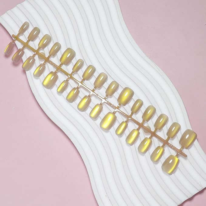Press on Nails Short Square Fake Nails Gold Chrome Acrylic Nails Nude Nails Press Ons Glossy Glue on Nails Shiny Stick on Nails Ombre Artificial Nails for Women Manicure 15 Size - 30 Pcs