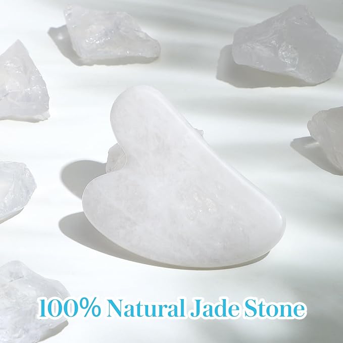 Guasha Tool for Face: White Jade Gua Sha Facial Tools - Gua Sha Stone for Face and Body Skin Massage - Guasha Jade Stone Scraping Massager for SPA Acupuncture, Therapy Trigger Point Treatment