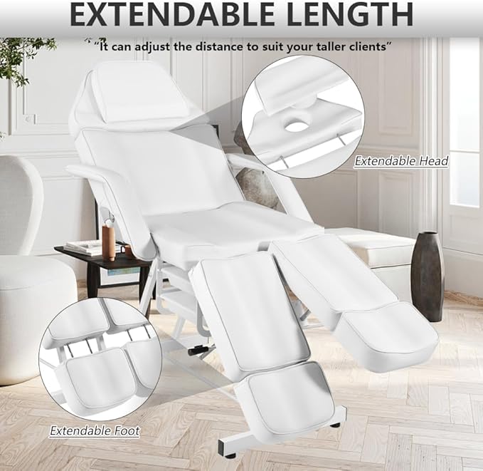Facial Chair, Foldable Tattoo Chair with Split Legs Hydraulic Stool Massage Table Spa Bed for Beauty Capacity 330lbs White