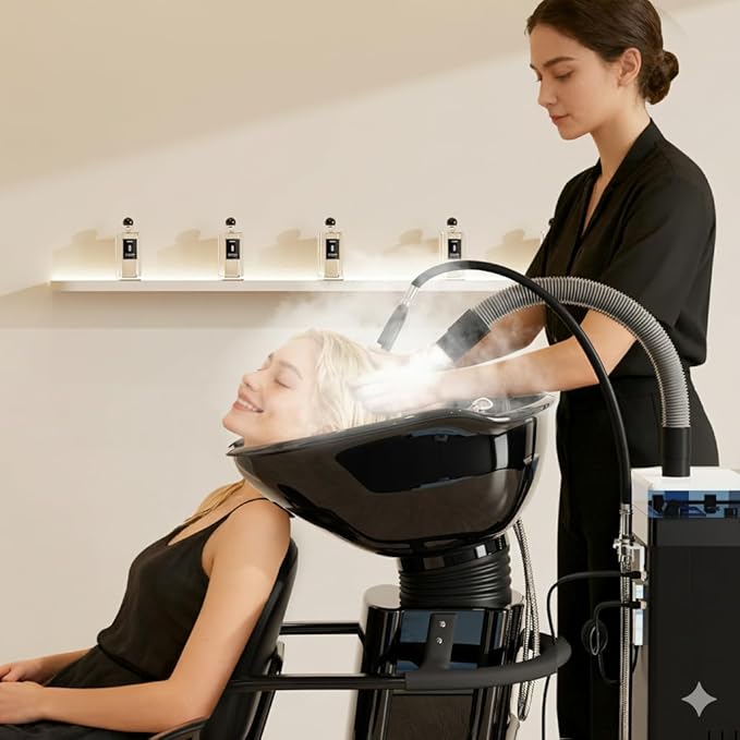 Baasha New Upgraded Head Spa Equipment with Automatic Water Circulation & Nano Mist | Japanese Head Spa Steamer Machine for Scalp Care, Constant Temperature, IPX4 Waterproof, Portable Salon Spa System