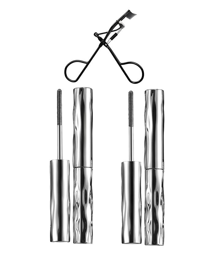 Iron Wand Mascara – Telescopic Tubing Mascara, Liquid Lash Extensions Effect, Waterproof & Long-Lasting, No Flaking, No Clumping, 3D Curling Wand for Bold, Defined Lashes (2 Black + Eyelash curler)