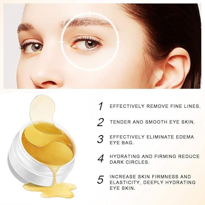 Under Eye Patches, 24K Gold Eye Masks, Eye Patches for Dark Circles and Puffiness, Reduce Under Eye Bags and Smooth Wrinkles, Eye Pads With Collagen(30 Pairs).
