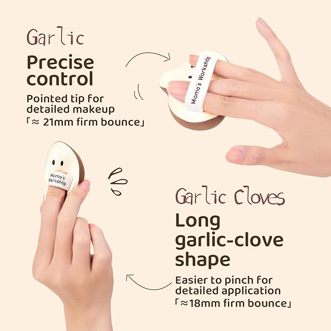 Momo’s Workshop Garlic Makeup Sponge Set (3pcs) - Garlic Shape PU Leather Puff Full Coverage,Makeup Puff for Blending Halloween Themed, Oil Control Ideal for Oily Skin & Storage Case
