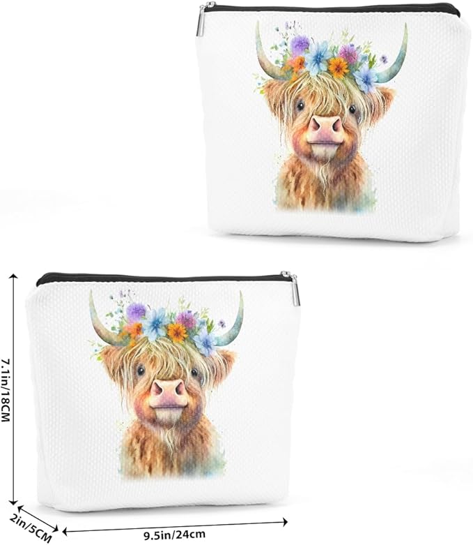 Western cosmetic bag highland cow