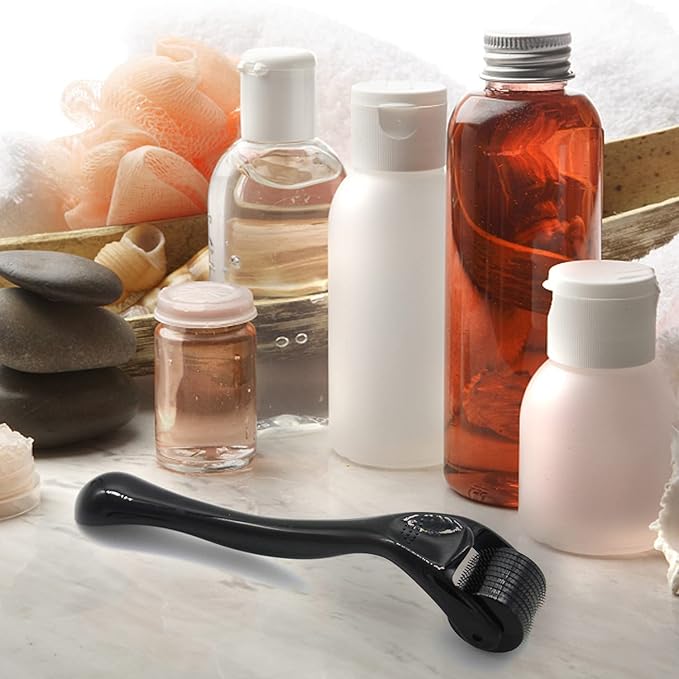 Derma Roller Titanium, Microneedling Roller with 540 Needles, Beard Roller, Micro Needle Roller for Men and Women Home Use - Jet Black