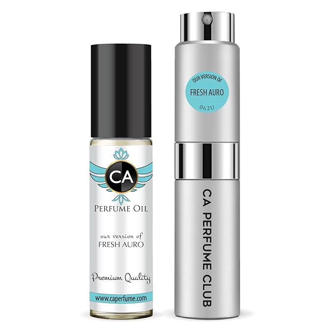 CA Perfume Duo Impression of Fresh Aura For Women And Men Perfume Layering Set Long Lasting Travel Size EDP + Body Oil Roll-On Bottle 0.27 Fl Oz+0.33 Fl Oz