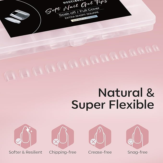 Modelones Extra Short Square Fake Nail Tips - 510Pcs Gel Tips Pre-shaped Half Matte Full Cover Clear Acrylic Gel Kit False Press on Nails for Extension DIY Salon 15Sizes