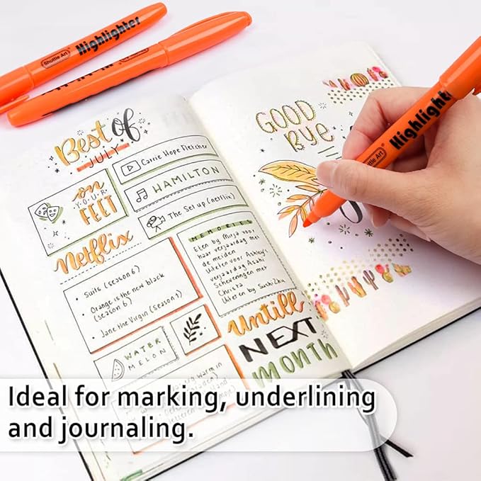 Shuttle Art Highlighters, 30 Pack Highlighters Bright Colors, Orange Colors Chisel Tip Dry-Quickly Non-Toxic Highlighter markers for Adults Kids Highlighting in the Home School Office