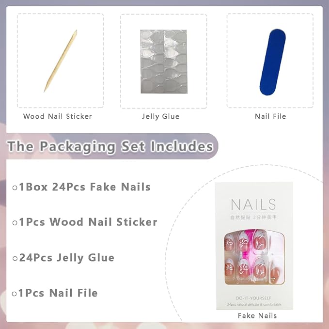 24Pcs White French Tip Press on Nails Short Almond Fake Nail with Shining Rhinestones Designs 3D Silver Bow Glue on Nails Glossy Acrylic Nail Nude Pink Full Cover False Nails for Women Daily Wear