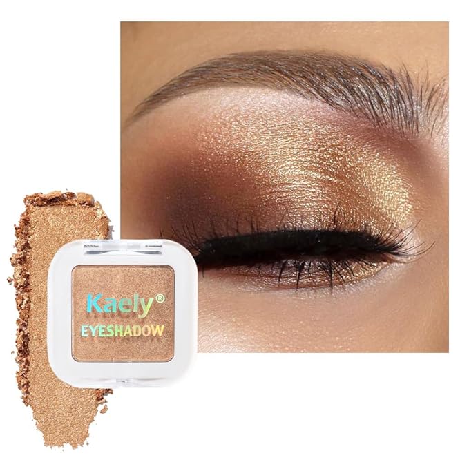 Kaely Pressed Single Eyeshadow Makeup, Golden Shimmer Highly Pigmented Monochrome Eye Shadow Palette, Waterproof Neutral Powde Mini Eyeshadow, sombras para ojos, Lightweight Blendable, 06