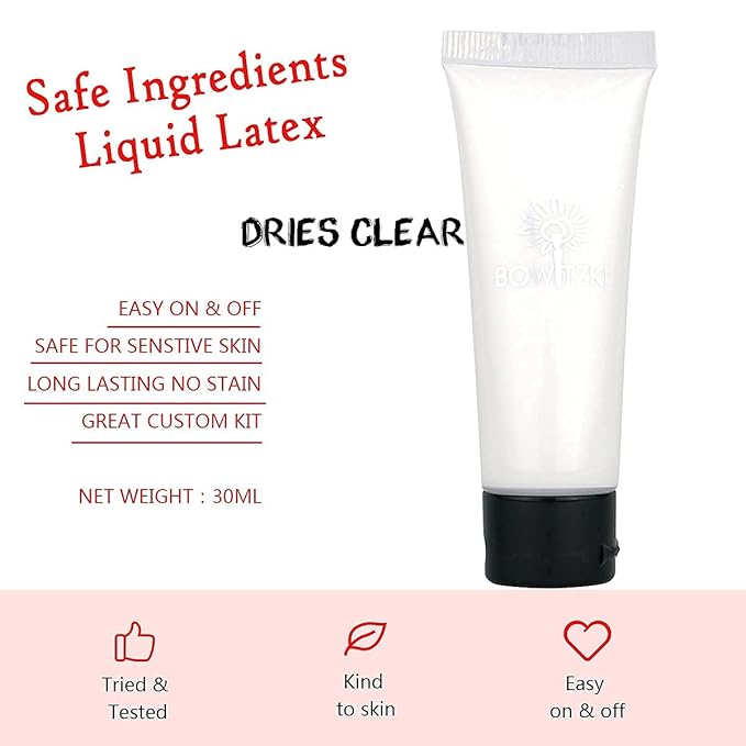 Bowitzki Halloween Makeup Set Special Effects Kit Cream Face Paint Water Based Liquid Latex Fake Blood Brush Sponges Body Painting SFX Zombie Vampire Monster Christmas Party (No Scar Wax)