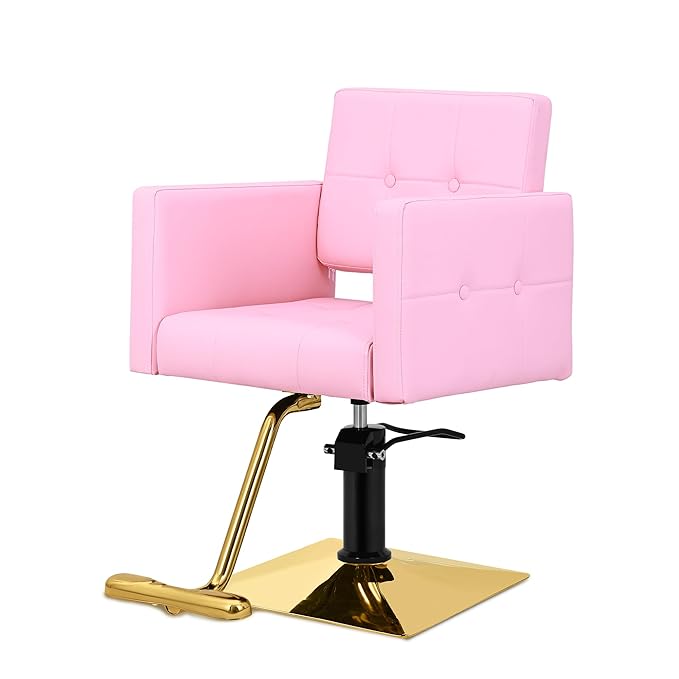 Pink Styling Chair for Hair Stylist,Wide Seat Hydraulic Hair Salon Chair Barber Chair, 360° Swivel,Recline 135°，Beauty Spa Cosmetology Shampoo Hairdressing Braiding Tattoo Chair for Women