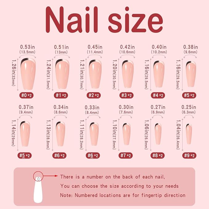 Yivaiks Pink Press on French Tip Nails Coffin Nails Press ons Fake Nails with Glue on Nails Acrylic Stick on False Nail Tips Kit 24pcs
